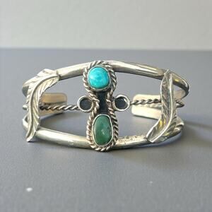 VTG navajo sterling silver turquoise cuff bracelet 19g Leaf Native Southwest